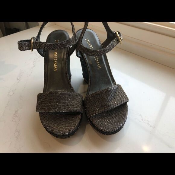 šāStuart WeitzmanĀ Platform Sparkly SandalsāSize 6 LeatherāButtom - Picture 2 of 5